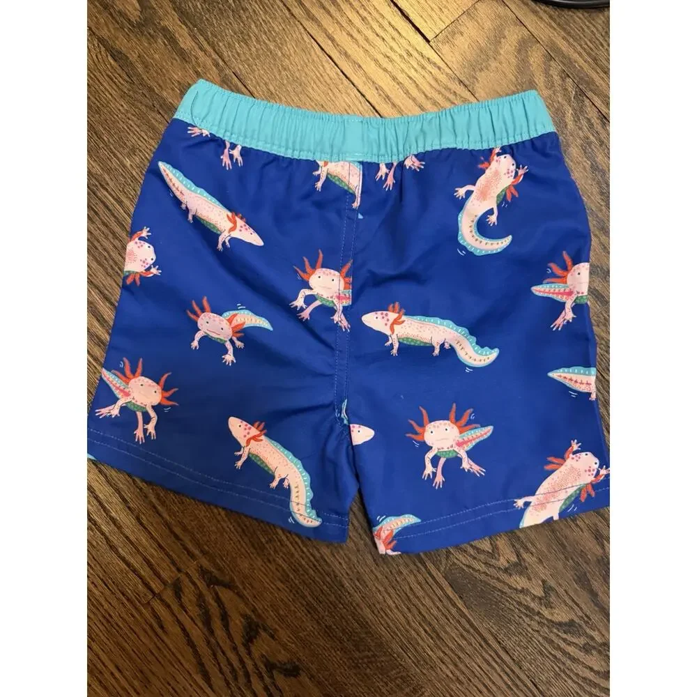 MINI BODEN Kids' Print Swim Trunks Sapphire Blue Axolotl Sz 2-3 Years NEW